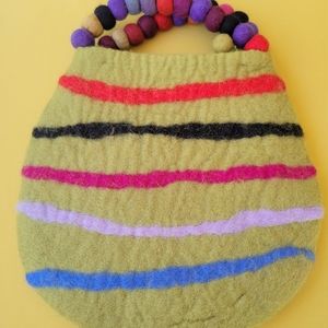 70s green felted wool bobble purse made by Rising Tide